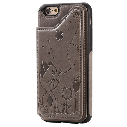 For iPhone 6 Cat Bee Embossing Pattern Shockproof Protective Case with Card Slots & Photo Frame(Grey)-garmade.com