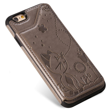 For iPhone 6 Cat Bee Embossing Pattern Shockproof Protective Case with Card Slots & Photo Frame(Grey)-garmade.com