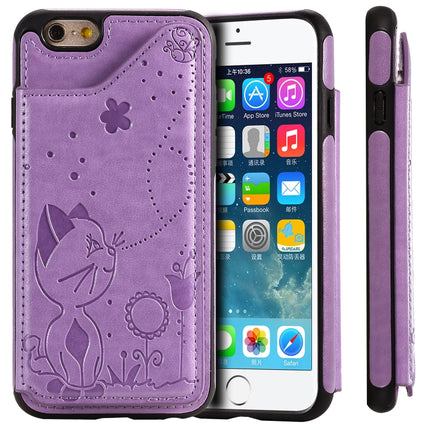 For iPhone 6 Cat Bee Embossing Pattern Shockproof Protective Case with Card Slots & Photo Frame(Purple)-garmade.com