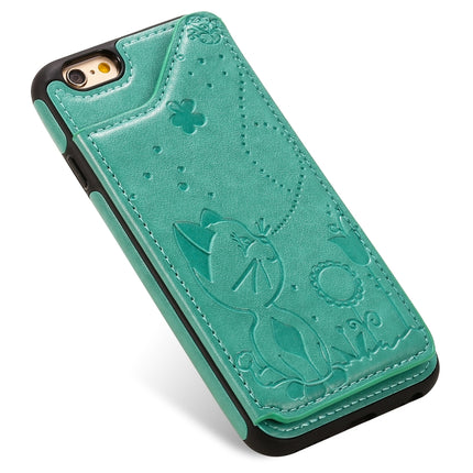 For iPhone 6 Cat Bee Embossing Pattern Shockproof Protective Case with Card Slots & Photo Frame(Green)-garmade.com