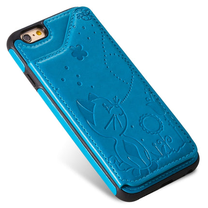 For iPhone 6 Cat Bee Embossing Pattern Shockproof Protective Case with Card Slots & Photo Frame(Blue)-garmade.com