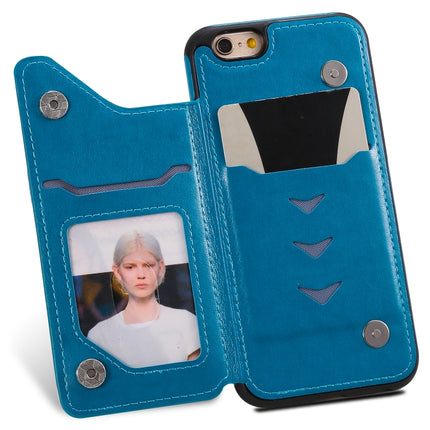 For iPhone 6 Cat Bee Embossing Pattern Shockproof Protective Case with Card Slots & Photo Frame(Blue)-garmade.com