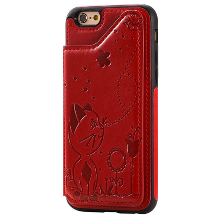 For iPhone 6 Cat Bee Embossing Pattern Shockproof Protective Case with Card Slots & Photo Frame(Red)-garmade.com