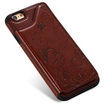 For iPhone 6 Cat Bee Embossing Pattern Shockproof Protective Case with Card Slots & Photo Frame(Brown)-garmade.com