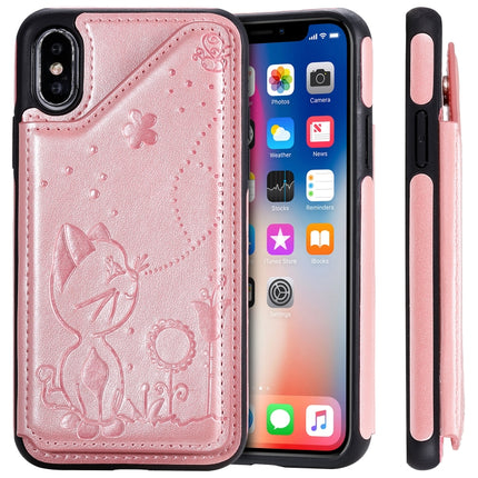 For iPhone X Cat Bee Embossing Pattern Shockproof Protective Case with Card Slots & Photo Frame(Rose Gold)-garmade.com