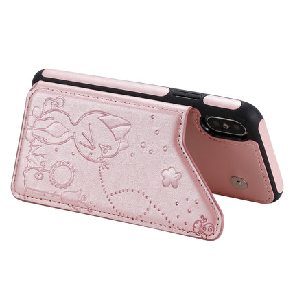 For iPhone X Cat Bee Embossing Pattern Shockproof Protective Case with Card Slots & Photo Frame(Rose Gold)-garmade.com