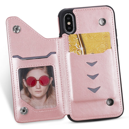 For iPhone X Cat Bee Embossing Pattern Shockproof Protective Case with Card Slots & Photo Frame(Rose Gold)-garmade.com