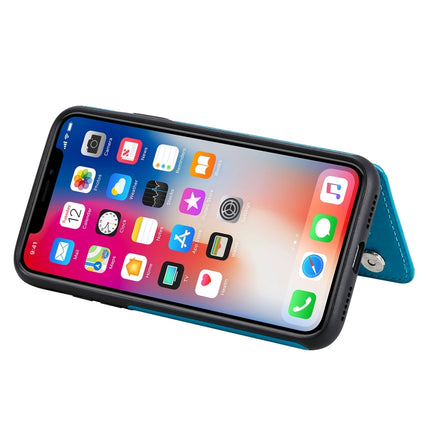 For iPhone X Cat Bee Embossing Pattern Shockproof Protective Case with Card Slots & Photo Frame(Blue)-garmade.com
