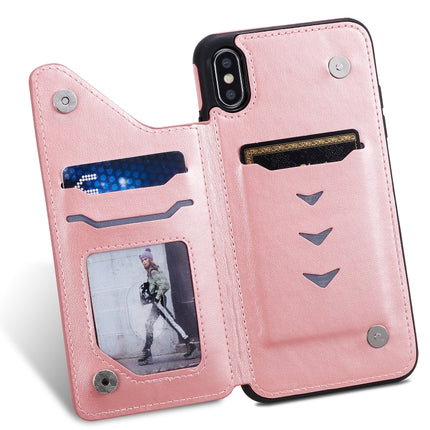 For iPhone XS Max Cat Bee Embossing Pattern Shockproof Protective Case with Card Slots & Photo Frame(Rose Gold)-garmade.com