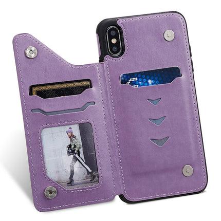 For iPhone XS Max Cat Bee Embossing Pattern Shockproof Protective Case with Card Slots & Photo Frame(Purple)-garmade.com