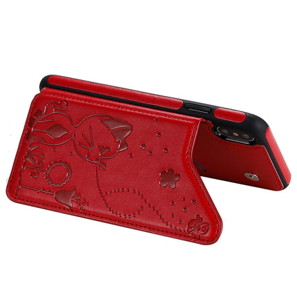 For iPhone XS Max Cat Bee Embossing Pattern Shockproof Protective Case with Card Slots & Photo Frame(Red)-garmade.com