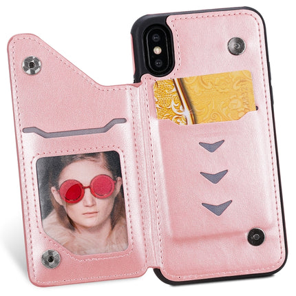 For iPhone XS Cat Bee Embossing Pattern Shockproof Protective Case with Card Slots & Photo Frame(Rose Gold)-garmade.com