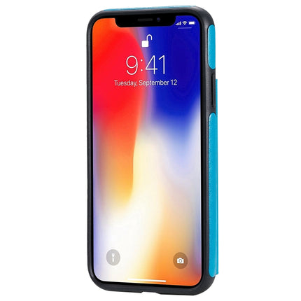 For iPhone XS Cat Bee Embossing Pattern Shockproof Protective Case with Card Slots & Photo Frame(Blue)-garmade.com
