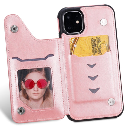 For iPhone 11 Cat Bee Embossing Pattern Shockproof Protective Case with Card Slots & Photo Frame(Rose Gold)-garmade.com