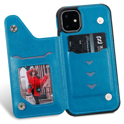 For iPhone 11 Cat Bee Embossing Pattern Shockproof Protective Case with Card Slots & Photo Frame(Blue)-garmade.com