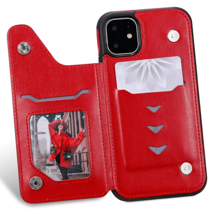 For iPhone 11 Cat Bee Embossing Pattern Shockproof Protective Case with Card Slots & Photo Frame(Red)-garmade.com