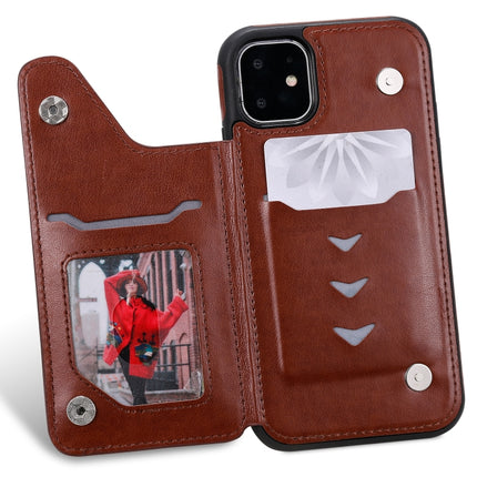 For iPhone 11 Cat Bee Embossing Pattern Shockproof Protective Case with Card Slots & Photo Frame(Brown)-garmade.com