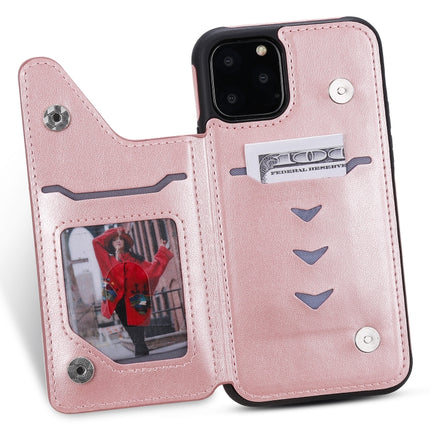 For iPhone 11 Pro Cat Bee Embossing Pattern Shockproof Protective Case with Card Slots & Photo Frame(Rose Gold)-garmade.com
