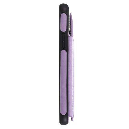 For iPhone 11 Pro Cat Bee Embossing Pattern Shockproof Protective Case with Card Slots & Photo Frame(Purple)-garmade.com