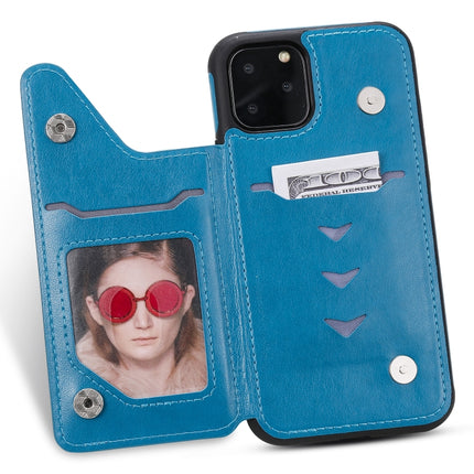 For iPhone 11 Pro Cat Bee Embossing Pattern Shockproof Protective Case with Card Slots & Photo Frame(Blue)-garmade.com