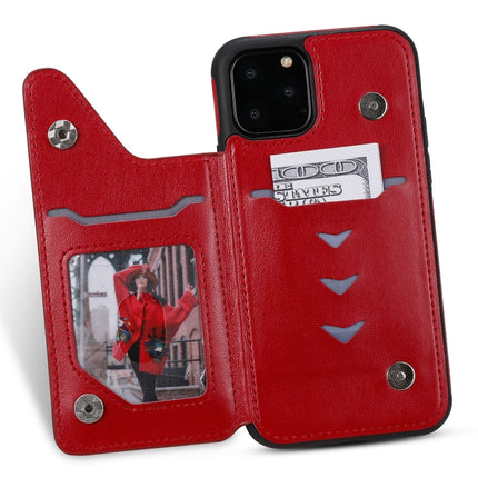 For iPhone 11 Pro Cat Bee Embossing Pattern Shockproof Protective Case with Card Slots & Photo Frame(Red)-garmade.com