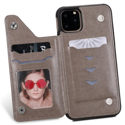 For iPhone 11 Pro Max Cat Bee Embossing Pattern Shockproof Protective Case with Card Slots & Photo Frame(Grey)-garmade.com
