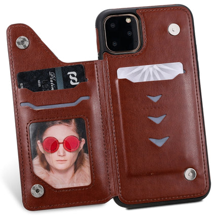 For iPhone 11 Pro Max Cat Bee Embossing Pattern Shockproof Protective Case with Card Slots & Photo Frame(Brown)-garmade.com