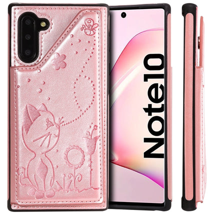 For Galaxy Note 10 Cat Bee Embossing Pattern Shockproof Protective Case with Card Slots & Photo Frame(Rose Gold)-garmade.com