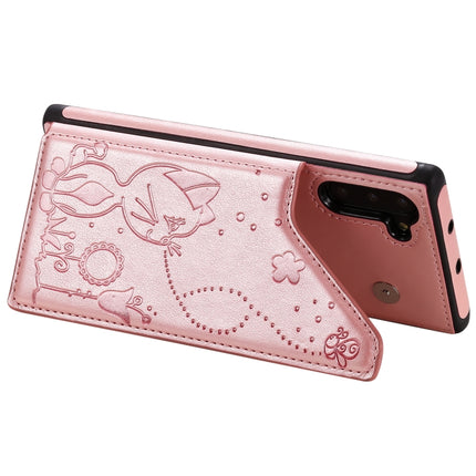 For Galaxy Note 10 Cat Bee Embossing Pattern Shockproof Protective Case with Card Slots & Photo Frame(Rose Gold)-garmade.com