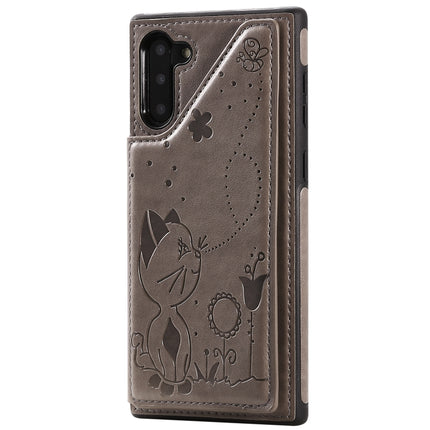 For Galaxy Note 10 Cat Bee Embossing Pattern Shockproof Protective Case with Card Slots & Photo Frame(Grey)-garmade.com