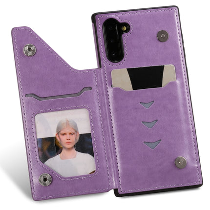 For Galaxy Note 10 Cat Bee Embossing Pattern Shockproof Protective Case with Card Slots & Photo Frame(Purple)-garmade.com