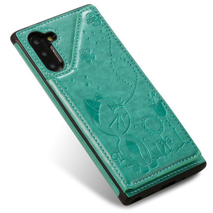 For Galaxy Note 10 Cat Bee Embossing Pattern Shockproof Protective Case with Card Slots & Photo Frame(Green)-garmade.com