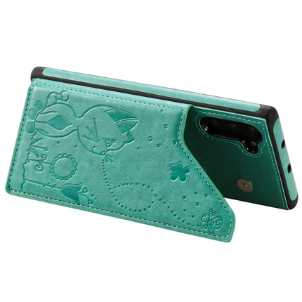 For Galaxy Note 10 Cat Bee Embossing Pattern Shockproof Protective Case with Card Slots & Photo Frame(Green)-garmade.com