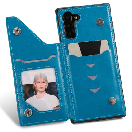 For Galaxy Note 10 Cat Bee Embossing Pattern Shockproof Protective Case with Card Slots & Photo Frame(Blue)-garmade.com