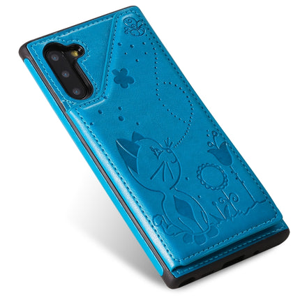 For Galaxy Note 10 Cat Bee Embossing Pattern Shockproof Protective Case with Card Slots & Photo Frame(Blue)-garmade.com