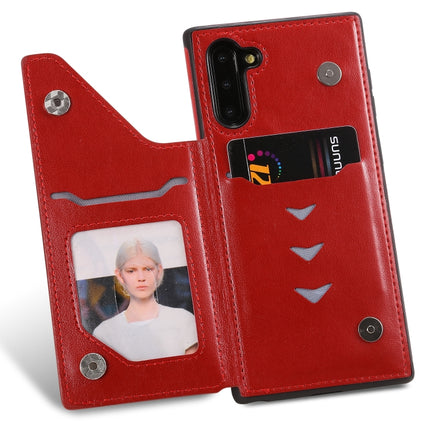 For Galaxy Note 10 Cat Bee Embossing Pattern Shockproof Protective Case with Card Slots & Photo Frame(Red)-garmade.com