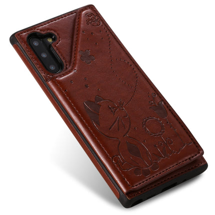 For Galaxy Note 10 Cat Bee Embossing Pattern Shockproof Protective Case with Card Slots & Photo Frame(Brown)-garmade.com