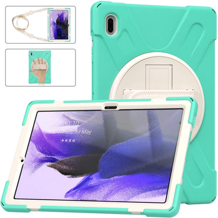 For Samsung Galaxy Tab S7 FE 5G 12.4 T730 Silicone + PC Protective Case with Holder & Shoulder Strap(Mint Green)-garmade.com