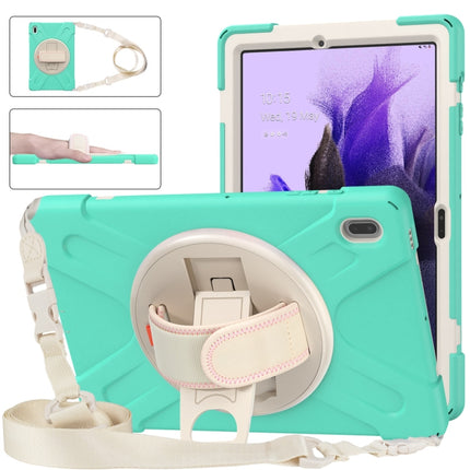 For Samsung Galaxy Tab S7 FE 5G 12.4 T730 Silicone + PC Protective Case with Holder & Shoulder Strap(Mint Green)-garmade.com