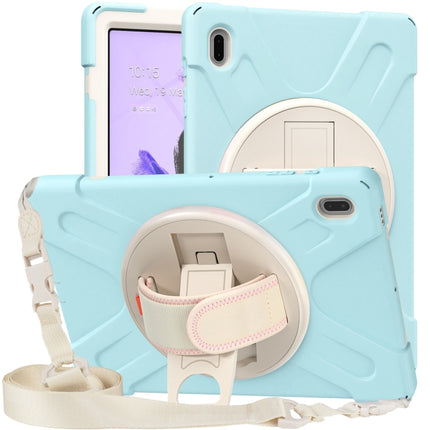 For Samsung Galaxy Tab S7 FE 5G 12.4 T730 Silicone + PC Protective Case with Holder & Shoulder Strap(Ice Blue)-garmade.com