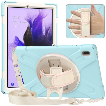 For Samsung Galaxy Tab S7 FE 5G 12.4 T730 Silicone + PC Protective Case with Holder & Shoulder Strap(Ice Blue)-garmade.com