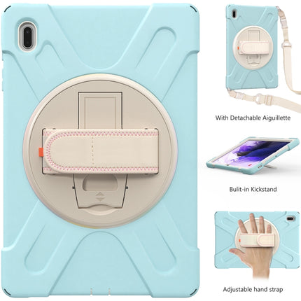 For Samsung Galaxy Tab S7 FE 5G 12.4 T730 Silicone + PC Protective Case with Holder & Shoulder Strap(Ice Blue)-garmade.com