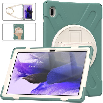 For Samsung Galaxy Tab S7 FE 5G 12.4 T730 Silicone + PC Protective Case with Holder & Shoulder Strap(Emerald Green)-garmade.com