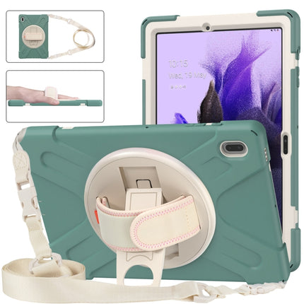 For Samsung Galaxy Tab S7 FE 5G 12.4 T730 Silicone + PC Protective Case with Holder & Shoulder Strap(Emerald Green)-garmade.com
