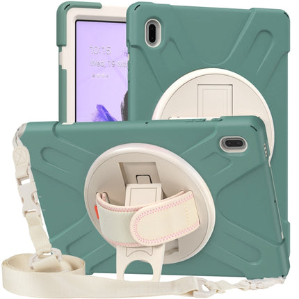 For Samsung Galaxy Tab S7 FE 5G 12.4 T730 Silicone + PC Protective Case with Holder & Shoulder Strap(Emerald Green)-garmade.com