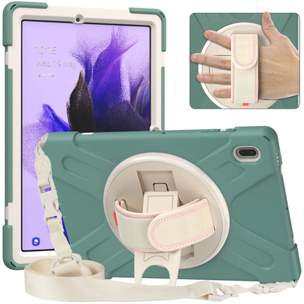 For Samsung Galaxy Tab S7 FE 5G 12.4 T730 Silicone + PC Protective Case with Holder & Shoulder Strap(Emerald Green)-garmade.com