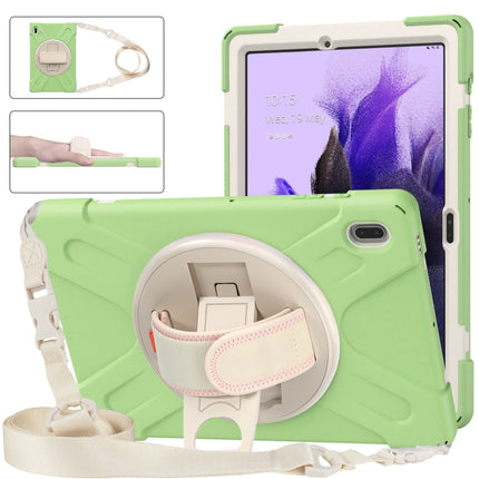 For Samsung Galaxy Tab S7 FE 5G 12.4 T730 Silicone + PC Protective Case with Holder & Shoulder Strap(Matcha Green)-garmade.com