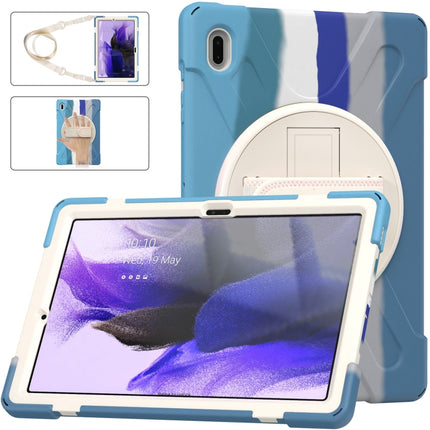 For Samsung Galaxy Tab S7 FE 5G 12.4 T730 Silicone + PC Protective Case with Holder & Shoulder Strap(Colorful Blue)-garmade.com