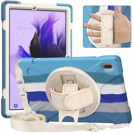 For Samsung Galaxy Tab S7 FE 5G 12.4 T730 Silicone + PC Protective Case with Holder & Shoulder Strap(Colorful Blue)-garmade.com