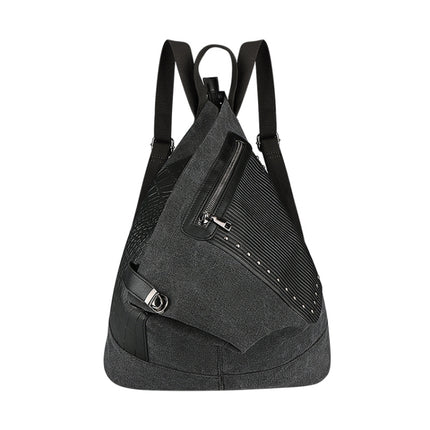 FB01 Irregular Canvas Backpack(Black)-garmade.com